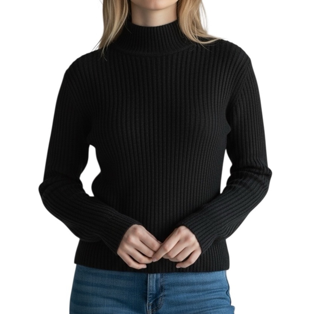 Steve Madden Black Ribbed Turtleneck Sweater